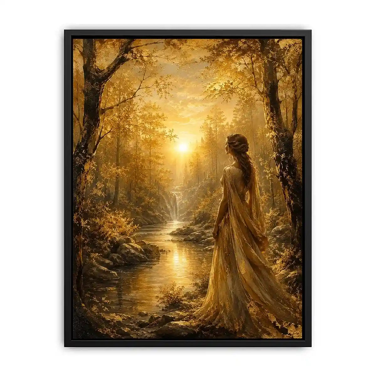 Golden Forest Gaze watercolor style canvas art for elegant modern home decor.