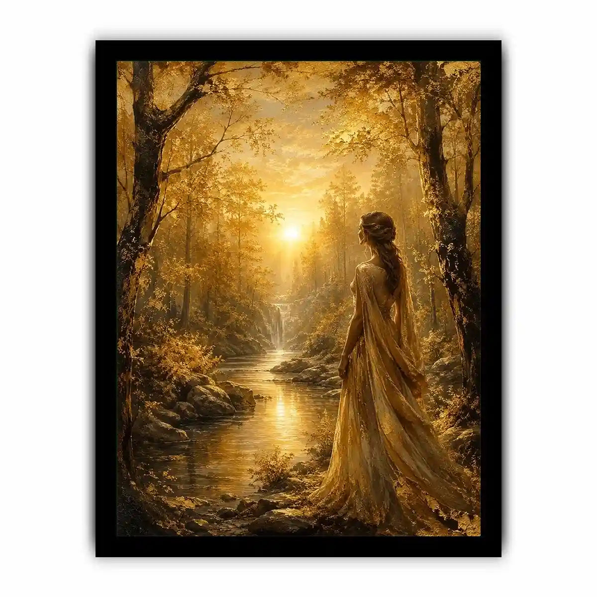 Golden Forest Gaze watercolor style canvas art for elegant modern home decor.