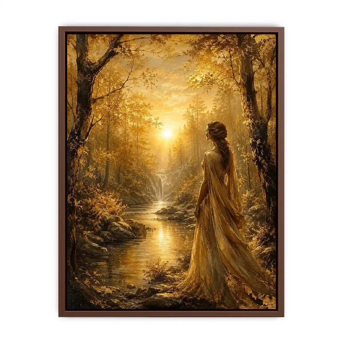 Golden Forest Gaze watercolor style canvas art for elegant modern home decor.