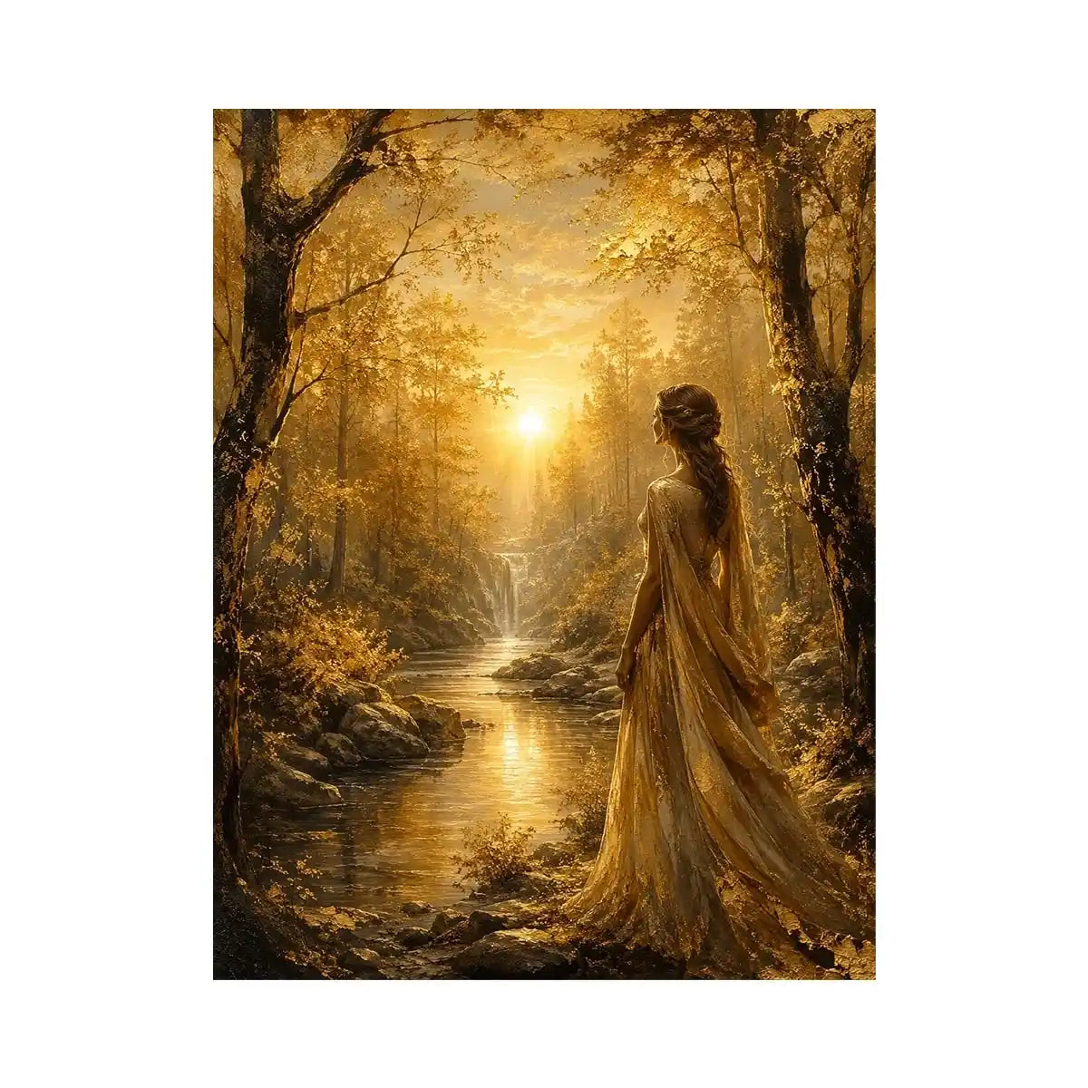 Golden Forest Gaze watercolor style canvas art for elegant modern home decor.