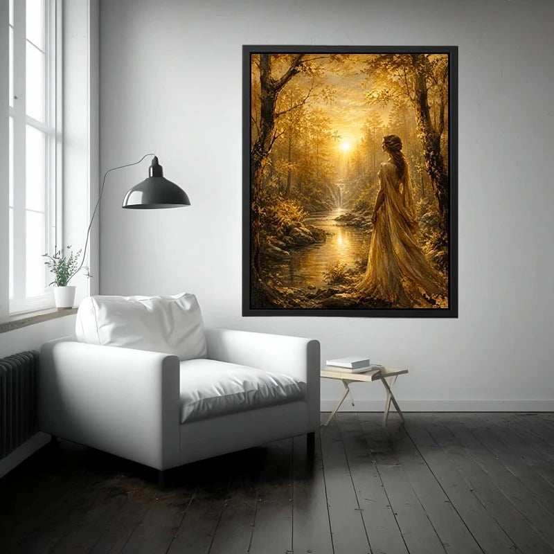 Golden Forest Gaze watercolor style canvas art for elegant modern home decor.