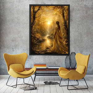 Golden Forest Gaze watercolor style canvas art for elegant modern home decor.