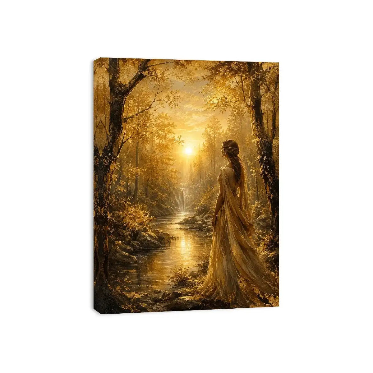 Golden Forest Gaze watercolor style canvas art for elegant modern home decor.