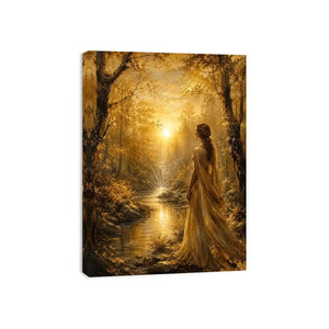 Golden Forest Gaze watercolor style canvas art for elegant modern home decor.