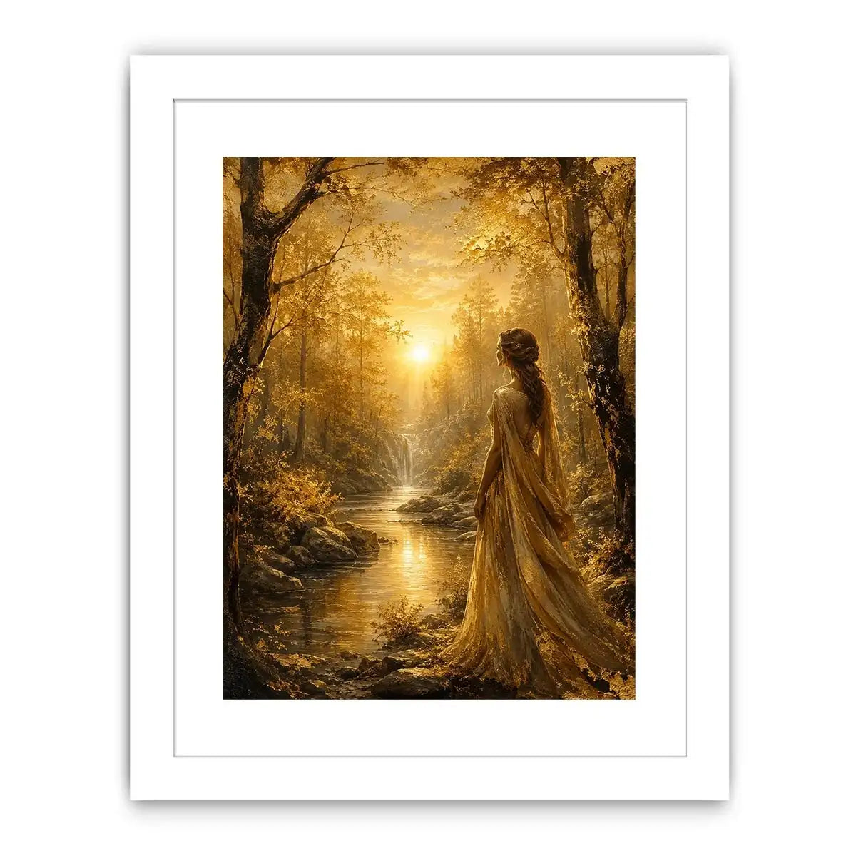 Golden Forest Gaze watercolor style canvas art for elegant modern home decor.