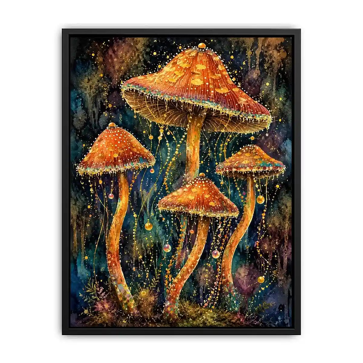 Celestial Mushroom Bloom watercolor style canvas art for elegant modern home decor.