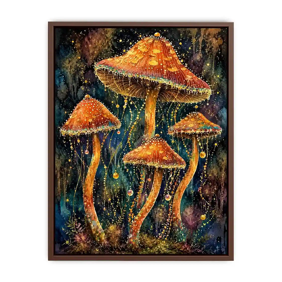 Celestial Mushroom Bloom watercolor style canvas art for elegant modern home decor.