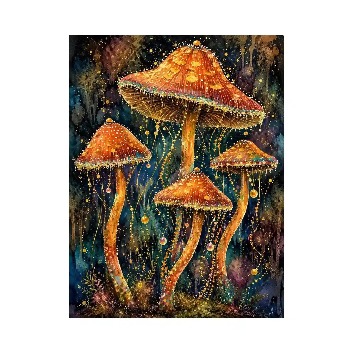 Celestial Mushroom Bloom watercolor style canvas art for elegant modern home decor.