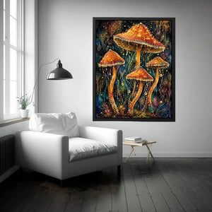Celestial Mushroom Bloom watercolor style canvas art for elegant modern home decor.