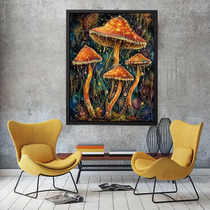 Celestial Mushroom Bloom watercolor style canvas art for elegant modern home decor.