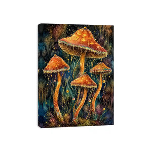Celestial Mushroom Bloom watercolor style canvas art for elegant modern home decor.