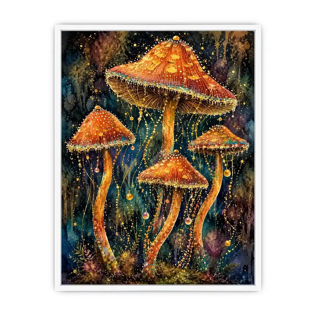 Celestial Mushroom Bloom watercolor style canvas art for elegant modern home decor.