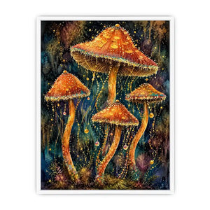 Celestial Mushroom Bloom watercolor style canvas art for elegant modern home decor.