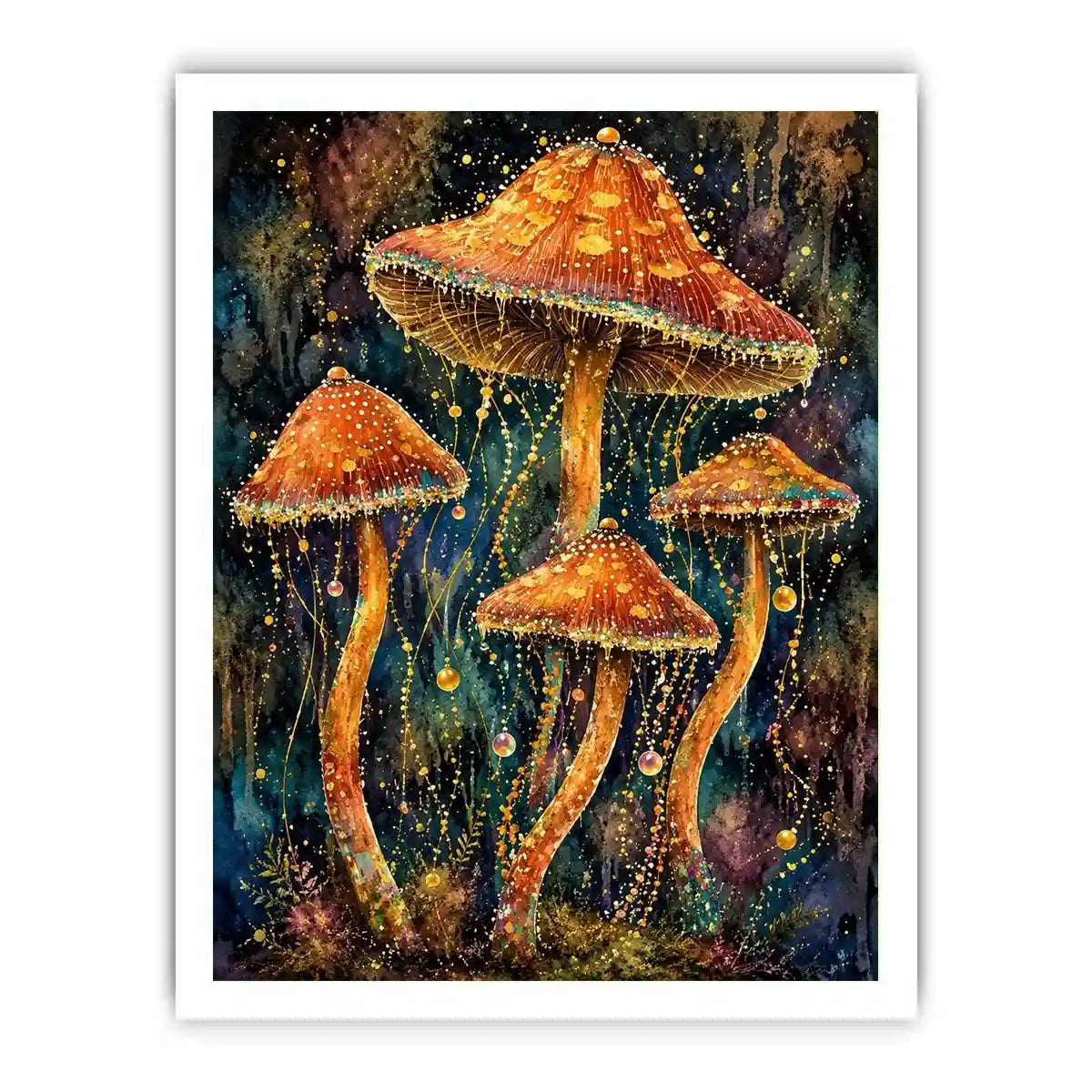 Celestial Mushroom Bloom watercolor style canvas art for elegant modern home decor.