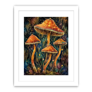 Celestial Mushroom Bloom watercolor style canvas art for elegant modern home decor.