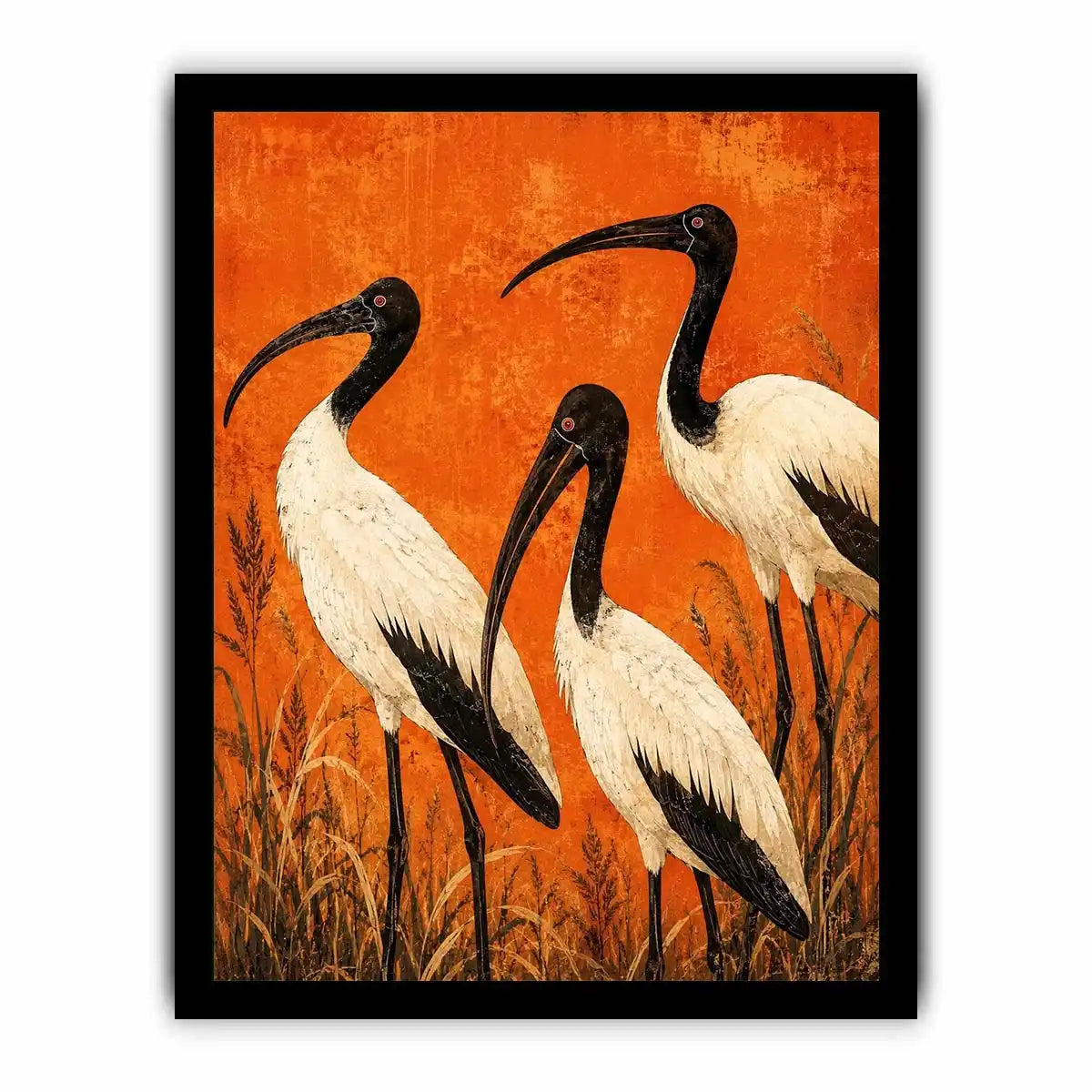 Crimson Ibis Trio watercolor style canvas art for elegant modern home decor.