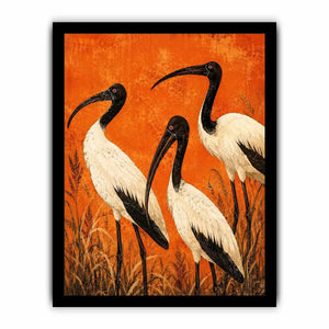 Crimson Ibis Trio watercolor style canvas art for elegant modern home decor.