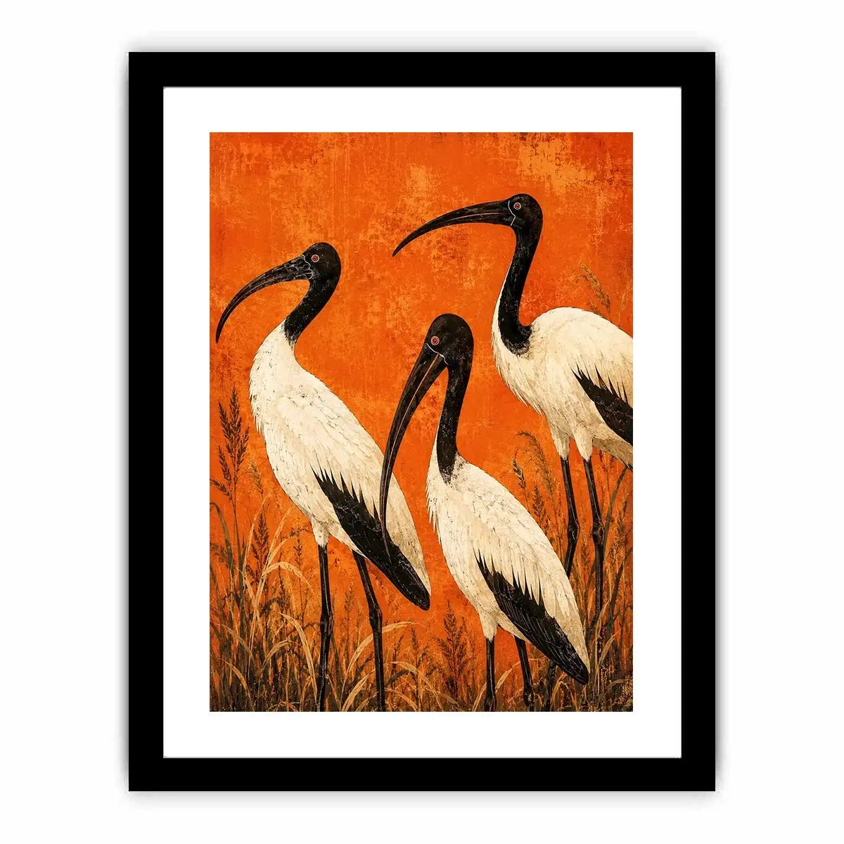 Crimson Ibis Trio watercolor style canvas art for elegant modern home decor.