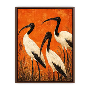 Crimson Ibis Trio watercolor style canvas art for elegant modern home decor.