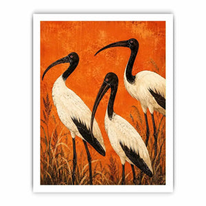 Crimson Ibis Trio watercolor style canvas art for elegant modern home decor.