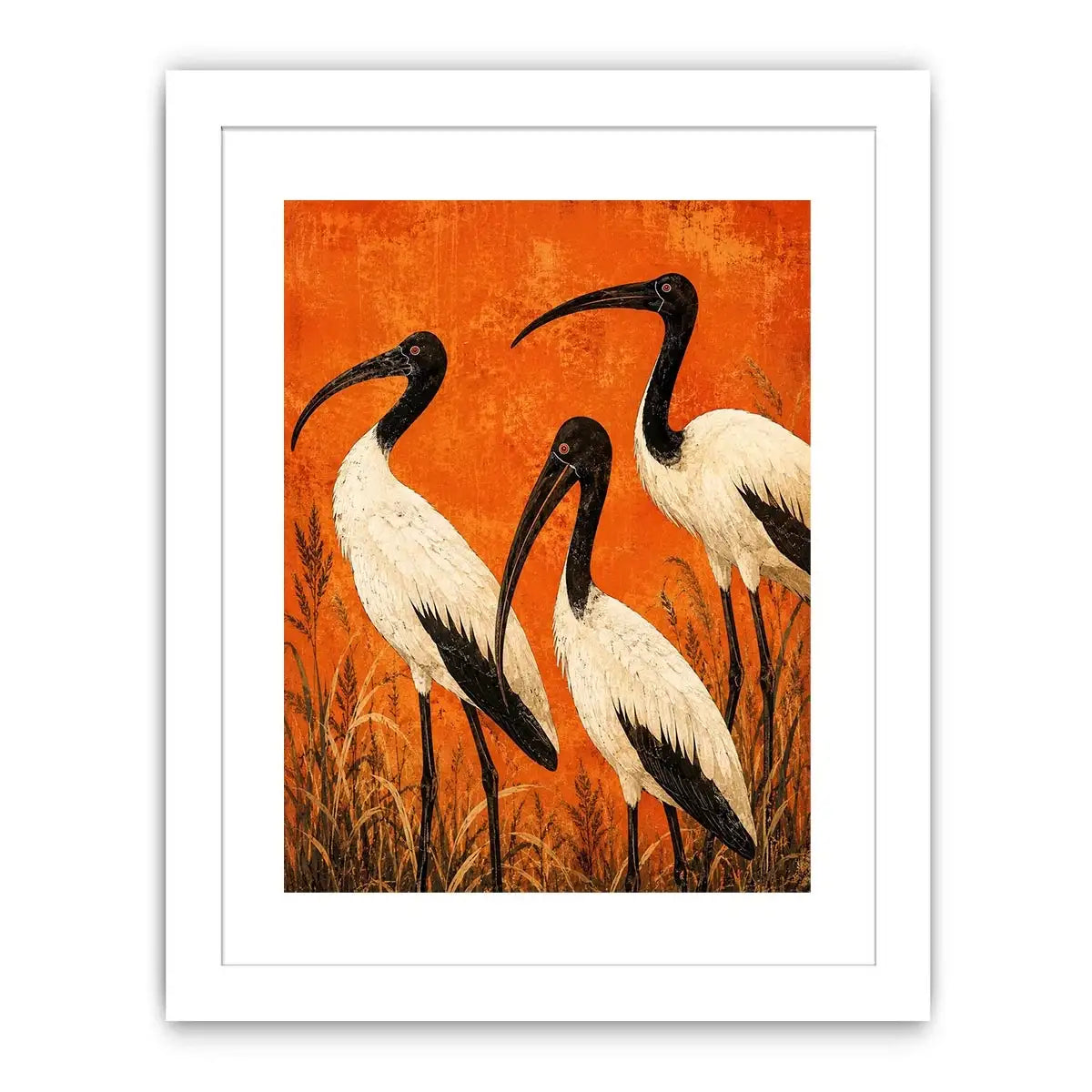 Crimson Ibis Trio watercolor style canvas art for elegant modern home decor.