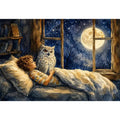 Moonlit Owl Dreams watercolor style canvas art for elegant modern home decor.