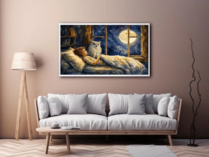 Moonlit Owl Dreams watercolor style canvas art for elegant modern home decor.