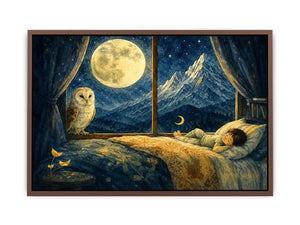Alpine Moon Watch watercolor style canvas art for elegant modern home decor.