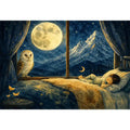Alpine Moon Watch watercolor style canvas art for elegant modern home decor.