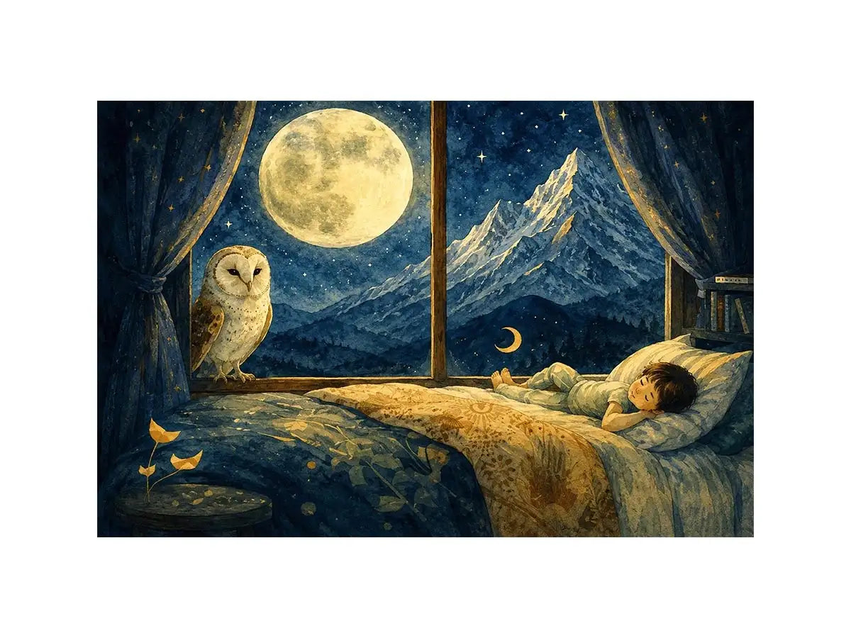 Alpine Moon Watch watercolor style canvas art for elegant modern home decor.