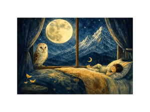 Alpine Moon Watch watercolor style canvas art for elegant modern home decor.