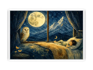 Alpine Moon Watch watercolor style canvas art for elegant modern home decor.