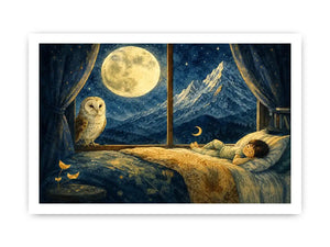 Alpine Moon Watch watercolor style canvas art for elegant modern home decor.