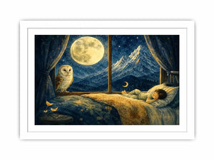 Alpine Moon Watch watercolor style canvas art for elegant modern home decor.
