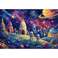 Cosmic Explorer Village watercolor style canvas art for elegant modern home decor.