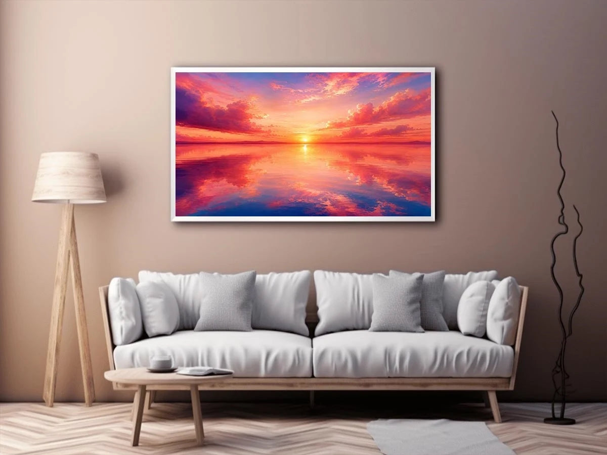 Blush Horizon Reflection watercolor style canvas art for elegant modern home decor.