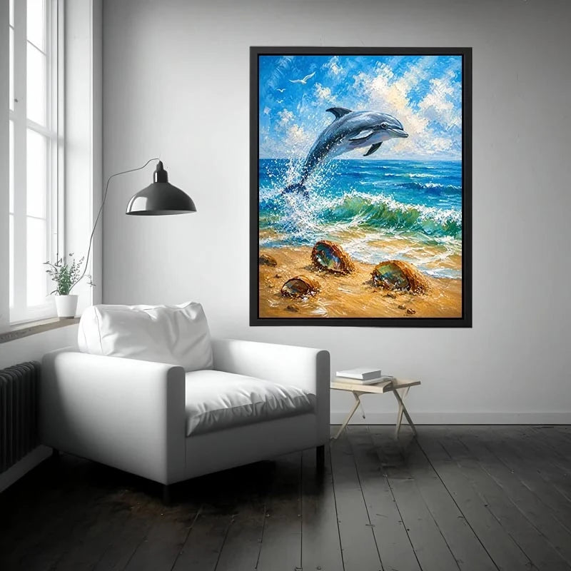 Ocean Leap Serenity watercolor style canvas art for elegant modern home decor.