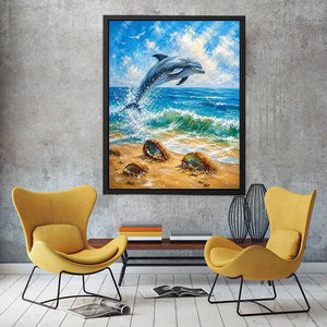 Ocean Leap Serenity watercolor style canvas art for elegant modern home decor.