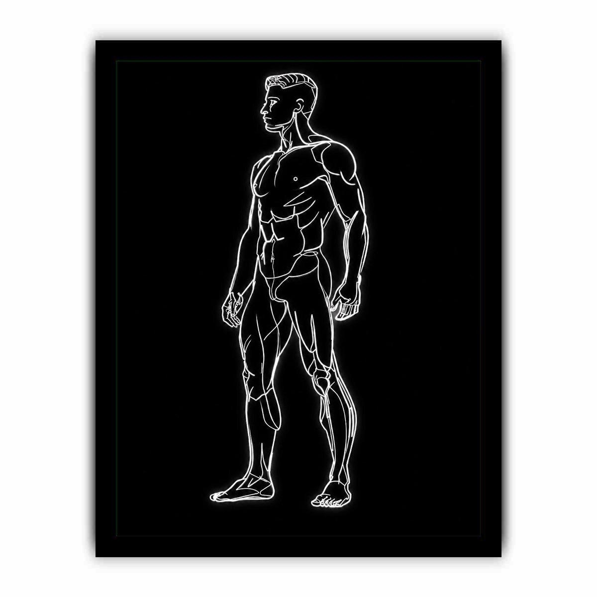 Neon Anatomy Figure watercolor style canvas art for elegant modern home decor.