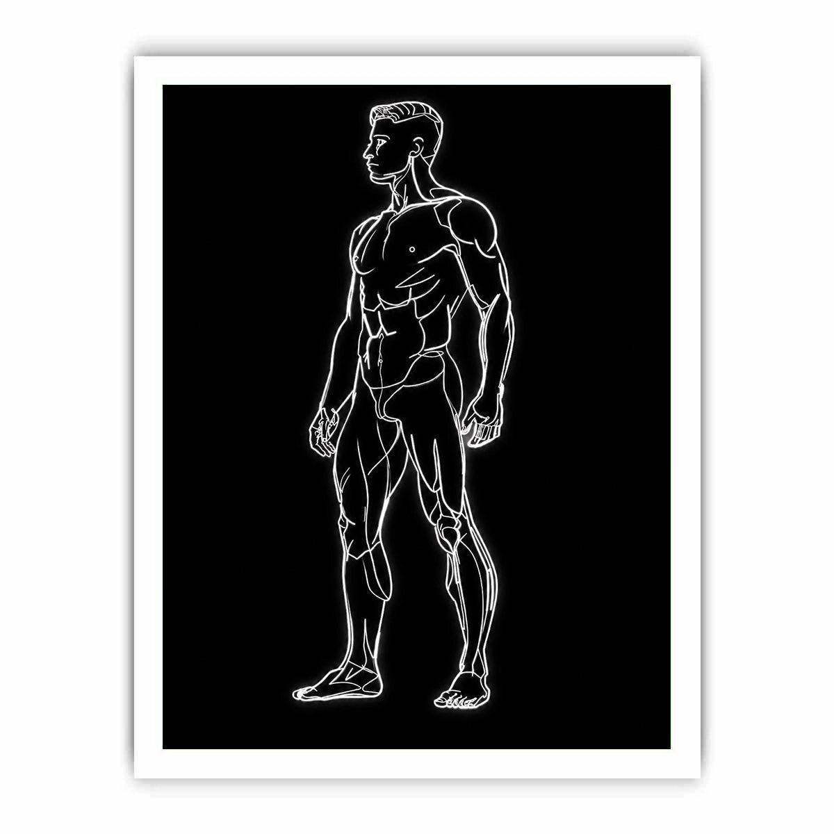 Neon Anatomy Figure watercolor style canvas art for elegant modern home decor.