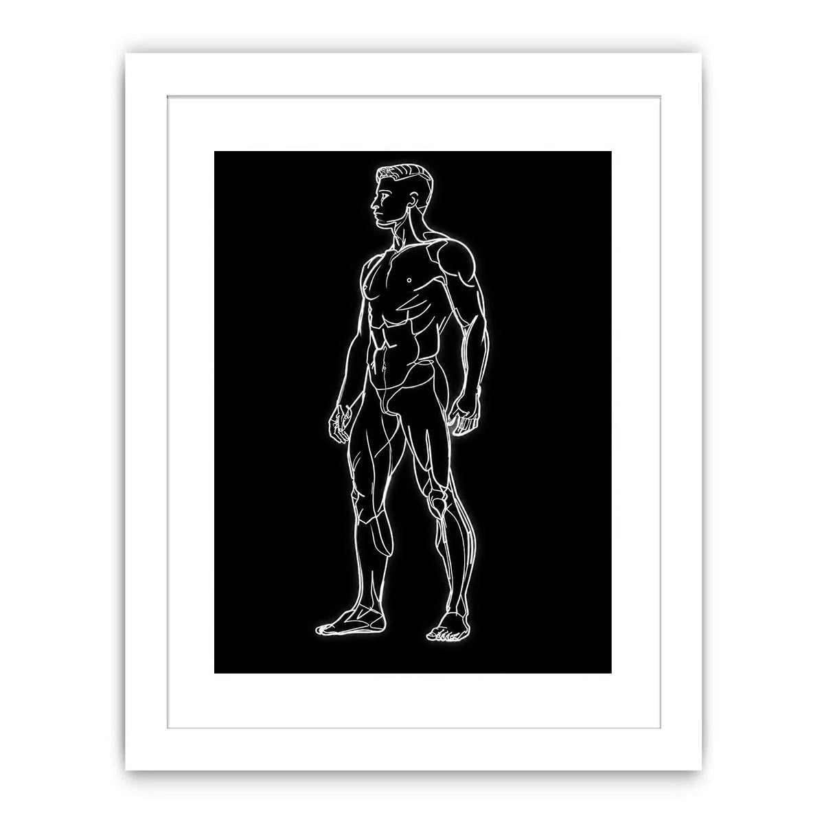 Neon Anatomy Figure watercolor style canvas art for elegant modern home decor.