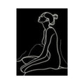 Minimal glowing line art of a seated woman for modern bedroom and living room decor.