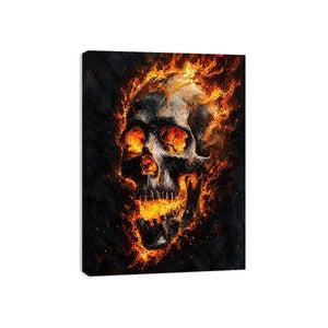 Fiery skull artwork with glowing flames for dramatic office or mancave decor.