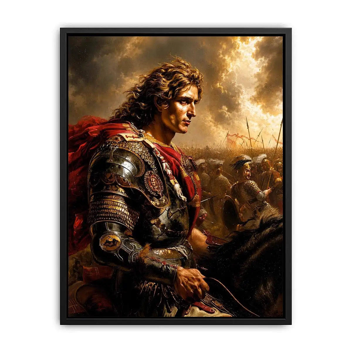 Classical warrior portrait canvas art for luxury office and library interiors.