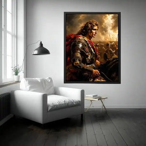 Classical warrior portrait canvas art for luxury office and library interiors.