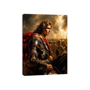 Classical warrior portrait canvas art for luxury office and library interiors.
