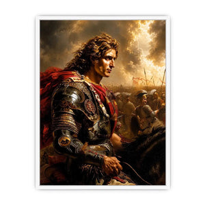 Classical warrior portrait canvas art for luxury office and library interiors.