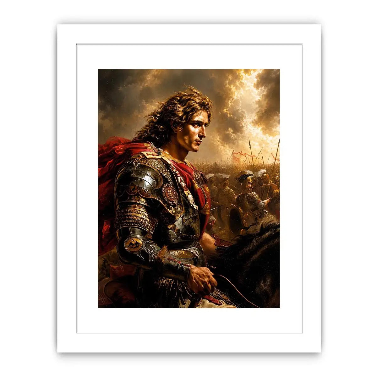Classical warrior portrait canvas art for luxury office and library interiors.