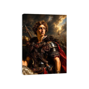 Roman warrior portrait with rich armor details for sophisticated office decor.
