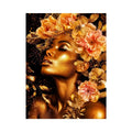 Golden floral portrait canvas print for elegant bedroom and hallway decor.